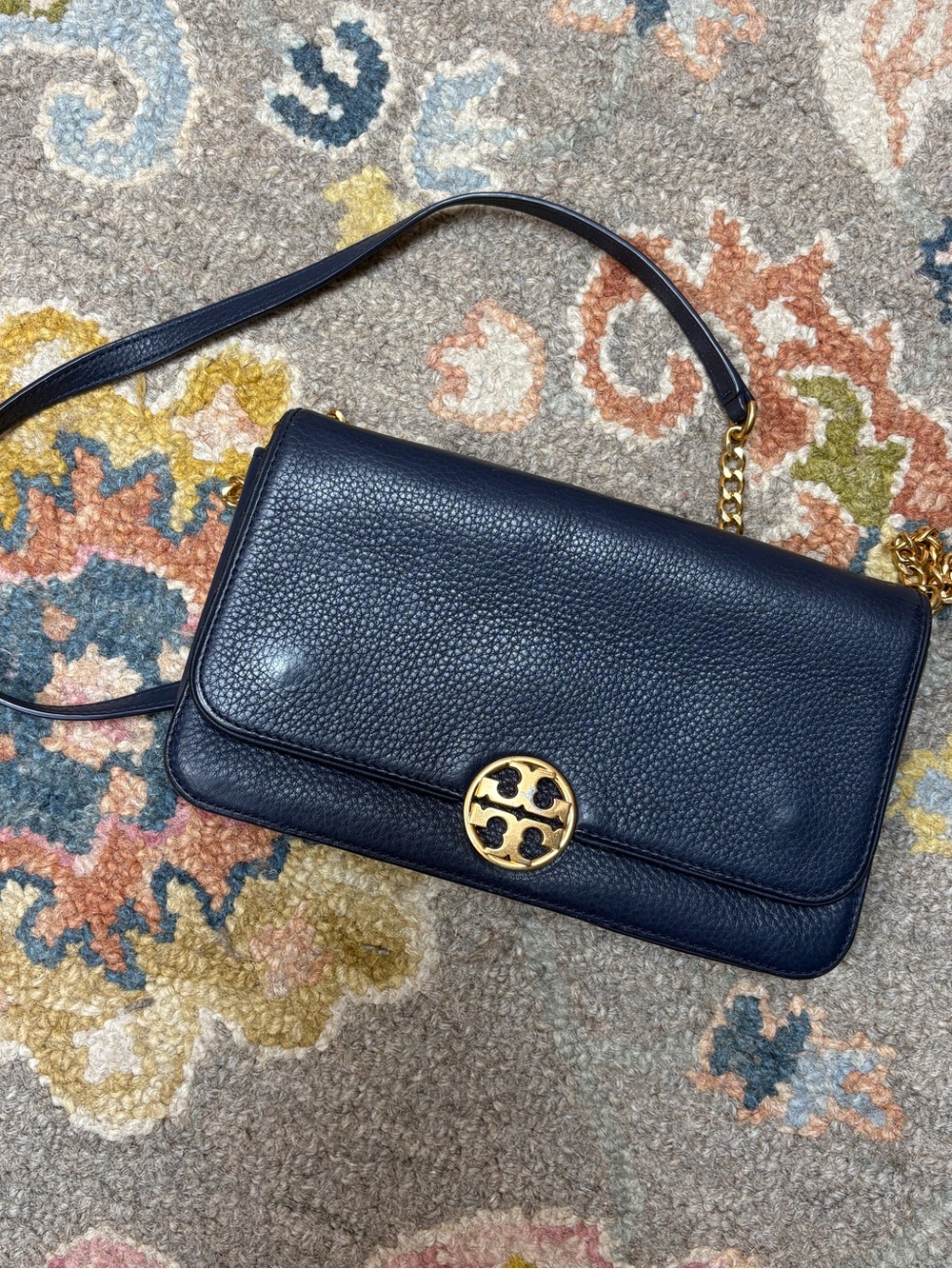 Tory Burch Navy Leather Chain Crossbody Bag